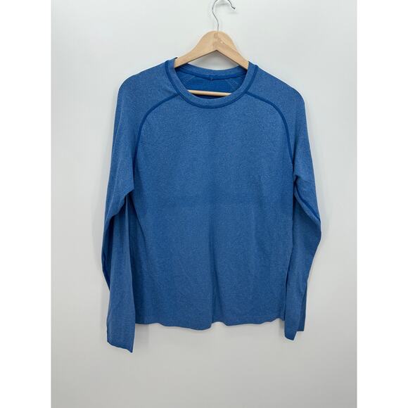 Lululemon Mens Blue Vent Tech Long Sleeve Shirt Size M Workout Gym Training FLAW - Picture 1 of 9